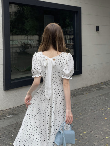 RM21772#春夏款大码女装波点歇茶高级感方领小清新遮肉显瘦胖mm中长裙