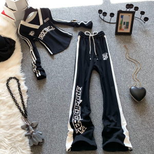 TR24442# 健康布时尚运动套装女春洋气显瘦黑色字母两件套