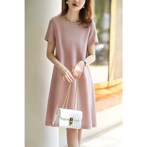 RM6888#后拉链时尚显瘦H型短袖连衣裙女夏裙子