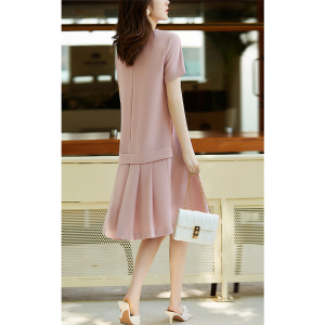 RM6888#后拉链时尚显瘦H型短袖连衣裙女夏裙子