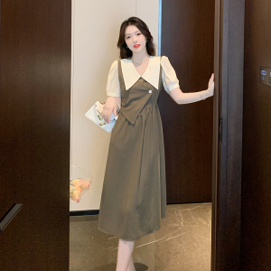 RM8536#法式复古茶歇式高腰显瘦优雅气质连衣裙2023夏季新款