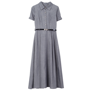 RM19150#短袖棉麻连衣裙气质显瘦2023夏季洋气遮肚亚麻纯色女装