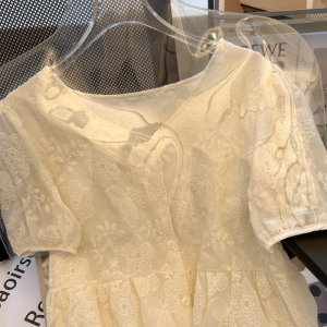 RM6107#提花蕾丝上衣女春季新款甜美减龄泡泡袖衬衫时尚别致洋气漂亮小衫