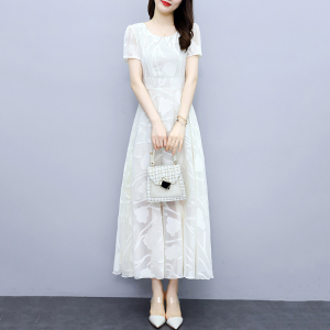 RM6169#雪纺垂感连衣裙2023新款女夏季长款高端国际奢华大牌妈妈气质长裙