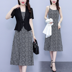 RM7363#大码女装西服女2023夏季新款气质两件套垂感显瘦吊带连衣裙