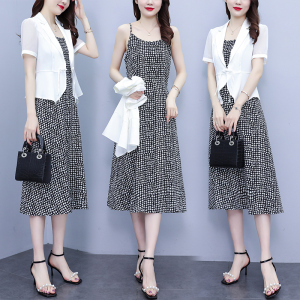RM7363#大码女装西服女2023夏季新款气质两件套垂感显瘦吊带连衣裙