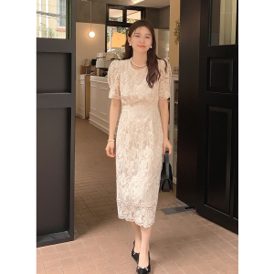 RM10783#夏季新款法式优雅圆领刺绣裙子短袖连衣裙女