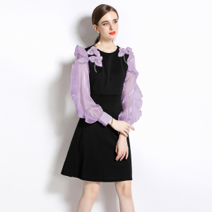 RM9184#新款圆领温柔风甜美洋气设计感修身荷叶边小个子连衣裙子
