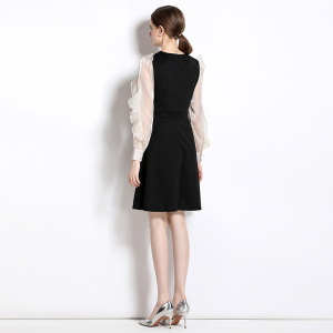 RM9184#新款圆领温柔风甜美洋气设计感修身荷叶边小个子连衣裙子