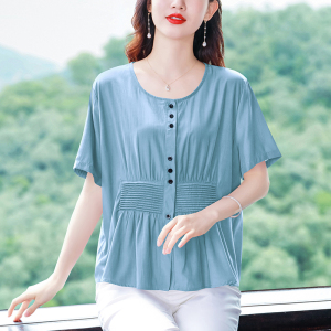 RM9598#夏季新款短袖大码时尚百搭衬衣设计感压褶宽松气质上衣
