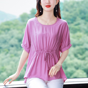 RM9599#大码女装衬衫2023夏季新款韩版宽松型套头短袖修身小衫