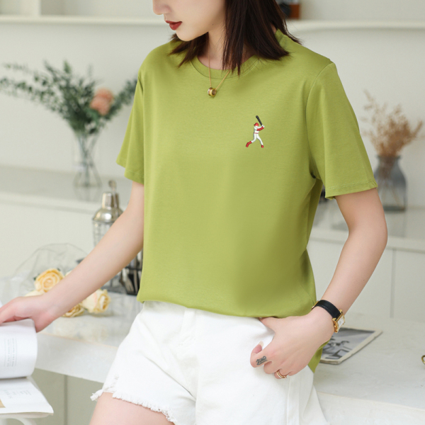 RM7409#新款圆领短袖T恤女夏季设计感宽松型时尚休闲套头上衣