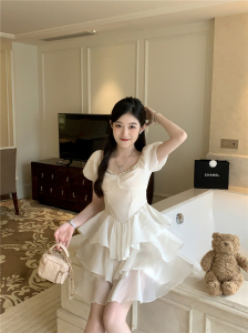 RM6422#超仙甜美荷叶边裙 纯色短袖公主过生日蓬蓬连衣裙