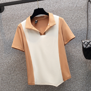 RM7534#大码女装2023夏季新款polo领撞色百搭优质纯棉短袖T恤上衣