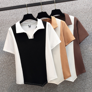 RM7534#大码女装2023夏季新款polo领撞色百搭优质纯棉短袖T恤上衣