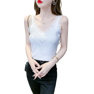 RM10962#针织背心重工镶钻薄款设计感修身性感内搭上衣蕾丝拼接纯色
