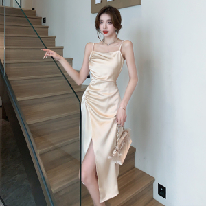 French minimalist celebrity silk smooth satin suspender dress sexy formal dress