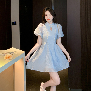 RM20342#新中式改良旗袍泡泡袖连衣裙子夏季女2023新款小众设计