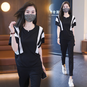 RM6996#大码女装短袖套装2023夏装新款胖MM洋气宽松显瘦休闲运动两件套女