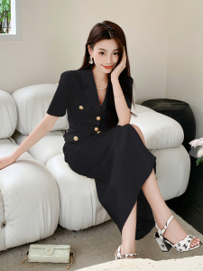 RM7543#夏季新款气质轻熟西装中长款短袖修身连衣裙女