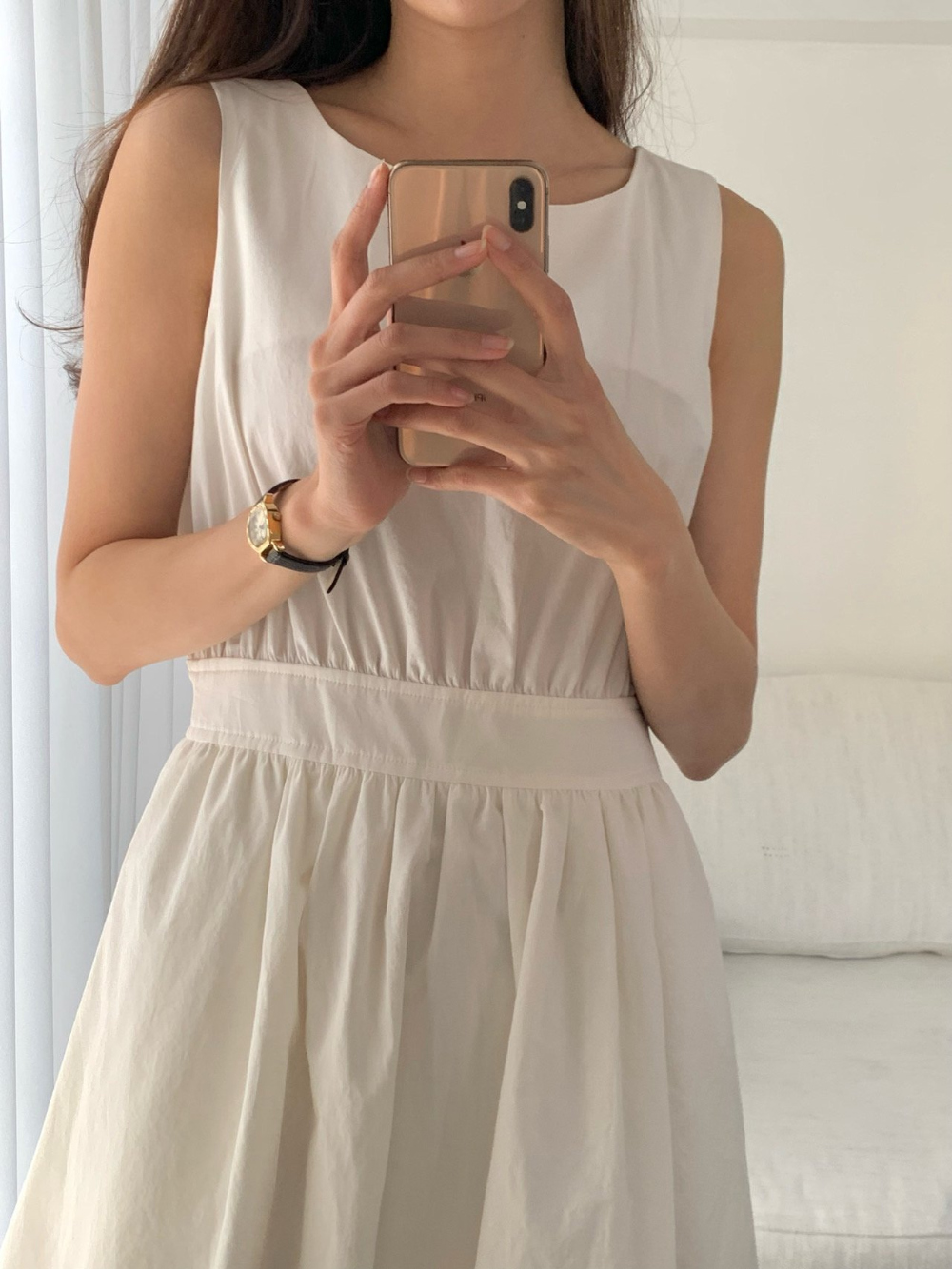 chic韩版夏季新款后背单排扣小众设计感清新无袖百搭款连衣裙