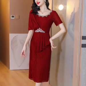 RM9157#妈妈婚宴礼服结婚婆婆改良旗袍年轻款气质高端红色连衣裙