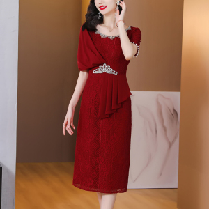 RM9157#妈妈婚宴礼服结婚婆婆改良旗袍年轻款气质高端红色连衣裙