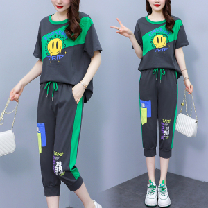 RM6313#夏季运动服套装女棉2023新款女式大码宽松休闲跑步服卫衣两件套潮
