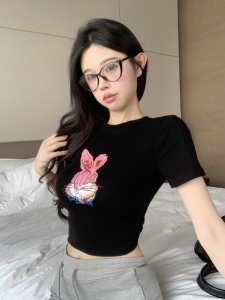 RM7975#新款纯棉短袖T恤女韩版显瘦卡通兔子印花修身上衣