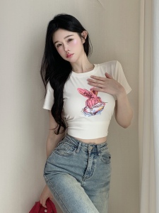 RM7975#新款纯棉短袖T恤女韩版显瘦卡通兔子印花修身上衣