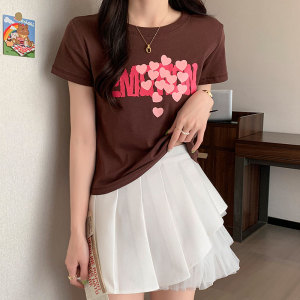 RM6333#95棉后包领 2023夏季辣妹风弹力修身印花短袖T恤女短款上衣