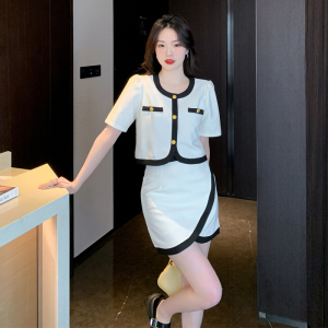 RM6340#夏季新款设计感撞色圆领短袖+A字裙短裙套装