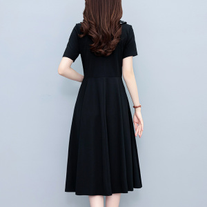 RM19364#黑色印花短袖拼接大码女装胖mm修身中长款夏季新款修身显瘦连衣裙