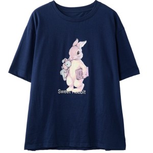 RM6557#大码女装圆领卡通兔子印花休闲短袖T恤2023夏季新款洋气复古百搭