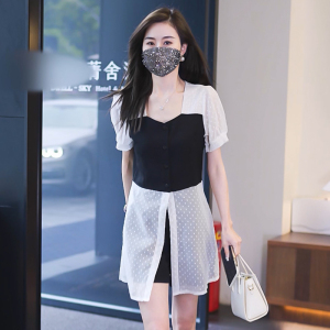 RM7001#时尚套装女装短袖2023夏季新款大码微胖MM修身显瘦上衣短裤两件套