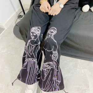 RM8262#春夏新款纯棉大毛圈时尚潮流个性宽松人头印花阔腿裤