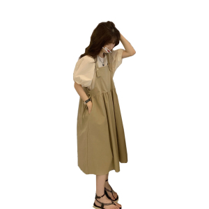 TR28545# 新品夏装套装新品韩版时尚宽松背带裙泡泡袖两件套 服装批发女装批发服饰货源