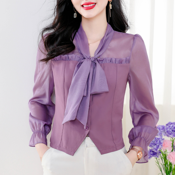 RM6836#新蝴蝶结洋气时尚气质上衣女衬衣设计感显瘦减龄衬衫