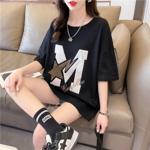RM7445#夏季新款韩版卡通刺绣贴布短袖T恤女宽松上衣ins潮