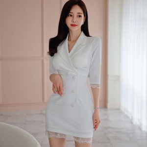 Suit collar double breasted patchwork lace fashion professional dress