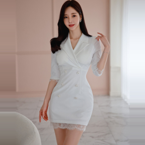 Suit collar double breasted patchwork lace fashion professional dress