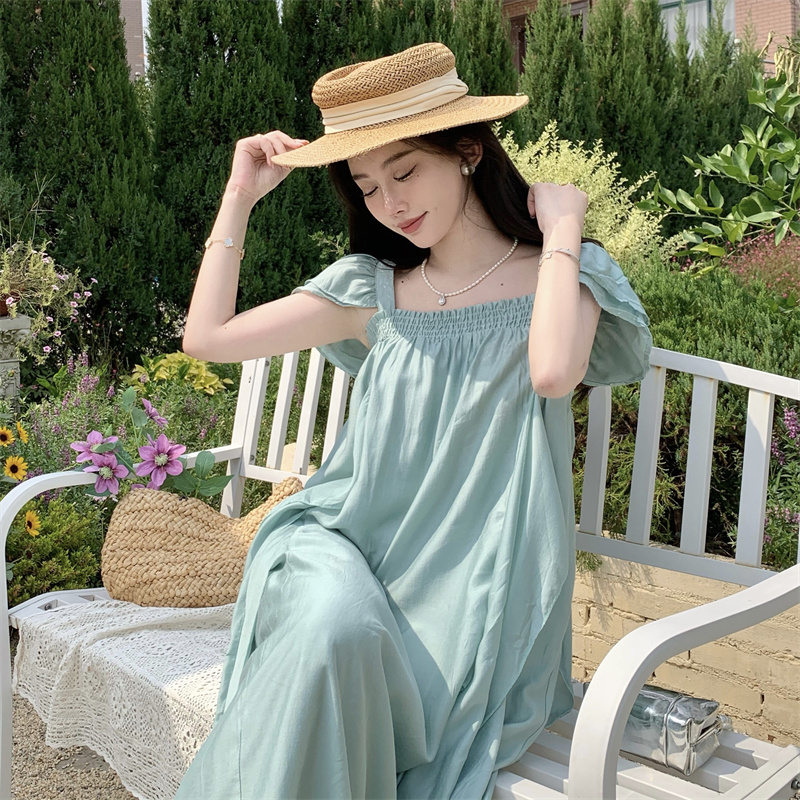 小君君布蘭妮 日落甜茶 小飛袖重工飄帶裙女夏新款中長款連衣裙子