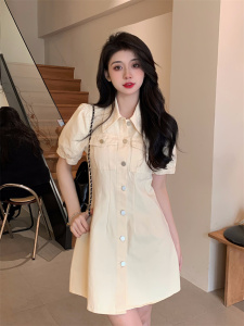 TR29919# 夏季韩版收腰显瘦短袖彩色连衣裙气质小个子裙子 服装批发女装服饰货源