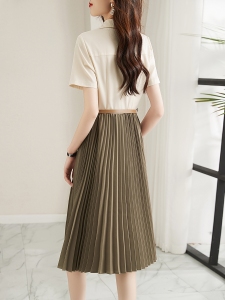 TR23002# 优雅通勤连衣裙女夏季新款高级拼接气质显瘦假两件百褶裙子 服装批发女装服饰货源