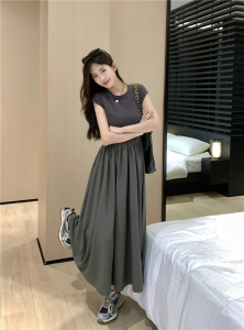 RM10131#夏季新款简约高级感收腰显瘦无袖连衣裙长裙女