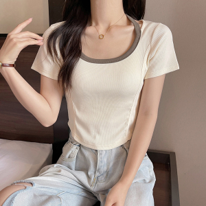 RM13955#夏季新款挂脖撞色短袖T恤女小心机设计感上衣显瘦百搭