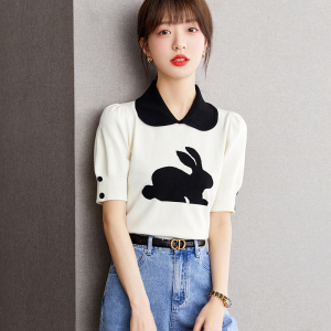 RM20998#娃娃领兔子短袖夏新款泡泡袖设计感小众针织