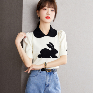 RM20998#娃娃领兔子短袖夏新款泡泡袖设计感小众针织