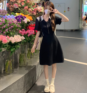 RM6305#大码微胖女生赫本小黑裙显瘦连衣裙女小众设计感胖mm梨型身材裙子