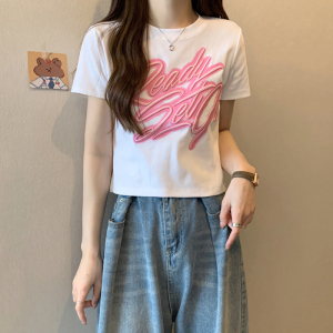 RM9060#白色短款t恤女短袖2023年夏季新款修身显瘦设计感别致辣妹装上衣